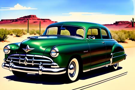 04276-1068330322-(inked original-art_1.2), (lineart_1.31), (fine-details_1.3) illustration of a HudsonHornet, a dark green car driving in the ari.png